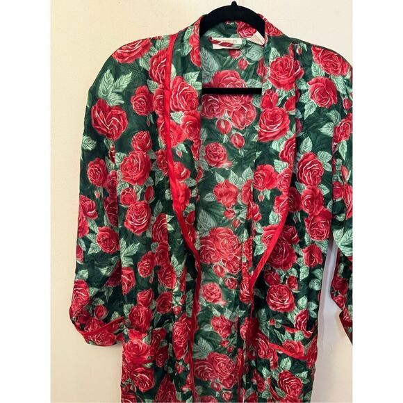 Victoria’s Secret Vintage Gold Label Bold Rose Print Satin Robe S - Picture 2 of 5